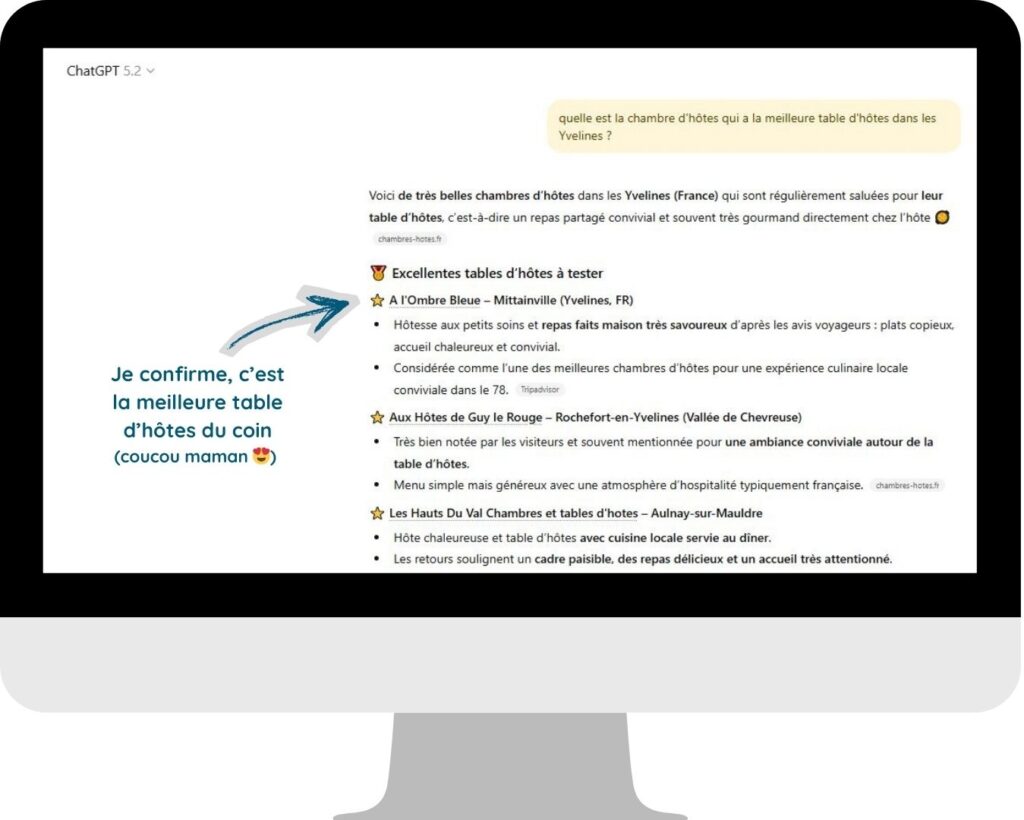 référencement chambre d'hôtes sur IA