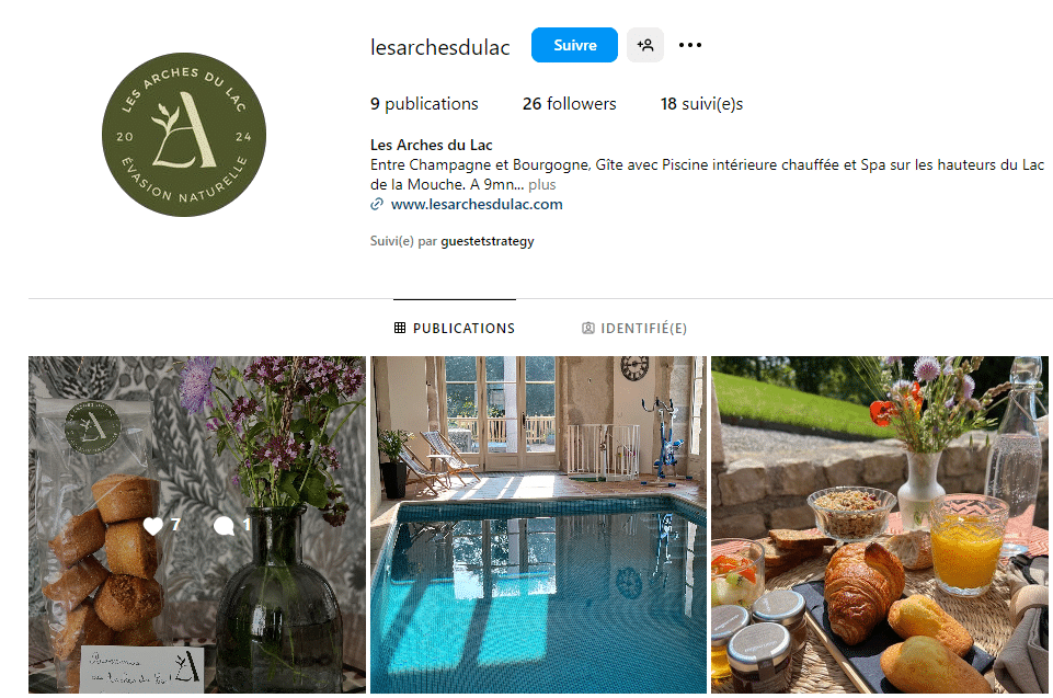 Capture d'écran du compte Instagram d'un gîte en 2024