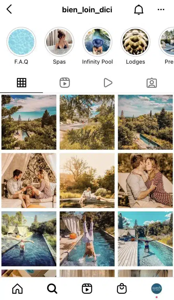 Exemple de page Instagram écolodges