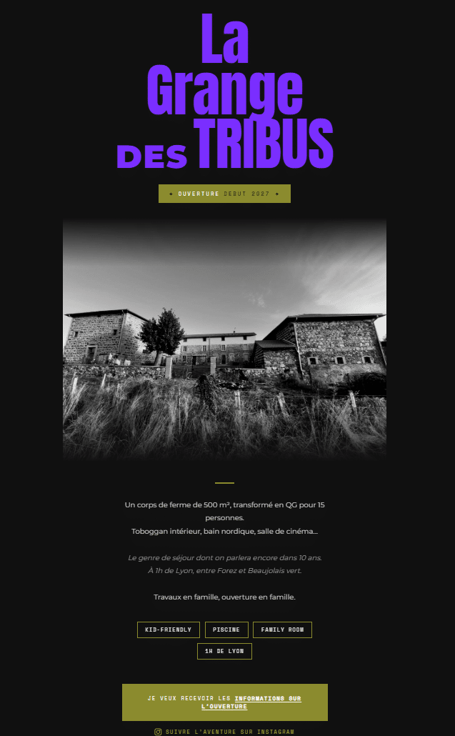 Page d'attente du site web La Grange des Tribus