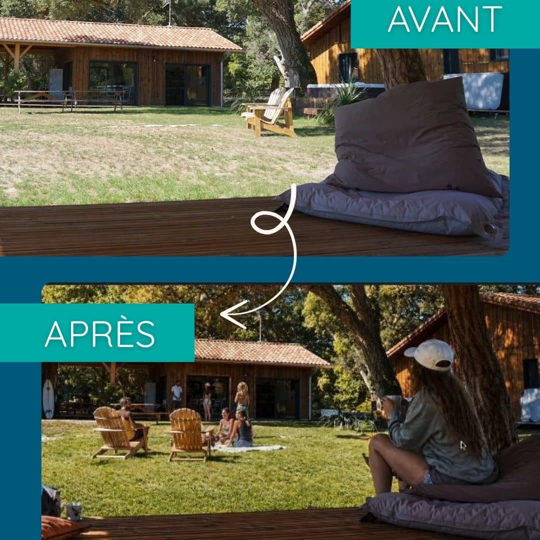 Photo d'un gîte avant et après retouche de l'intelligence artificielle